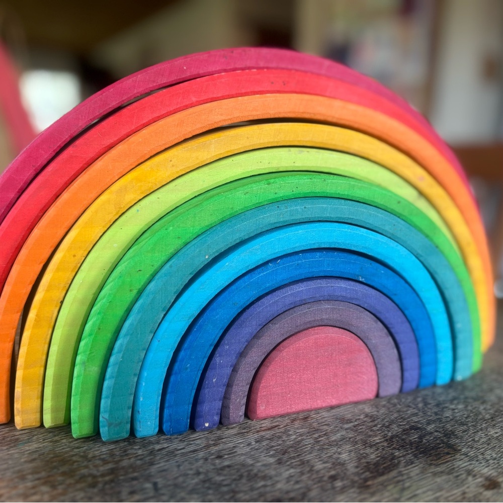 Grimm's Spiel & Holz 12 piece Wooden Rainbow Stacking Tunnel